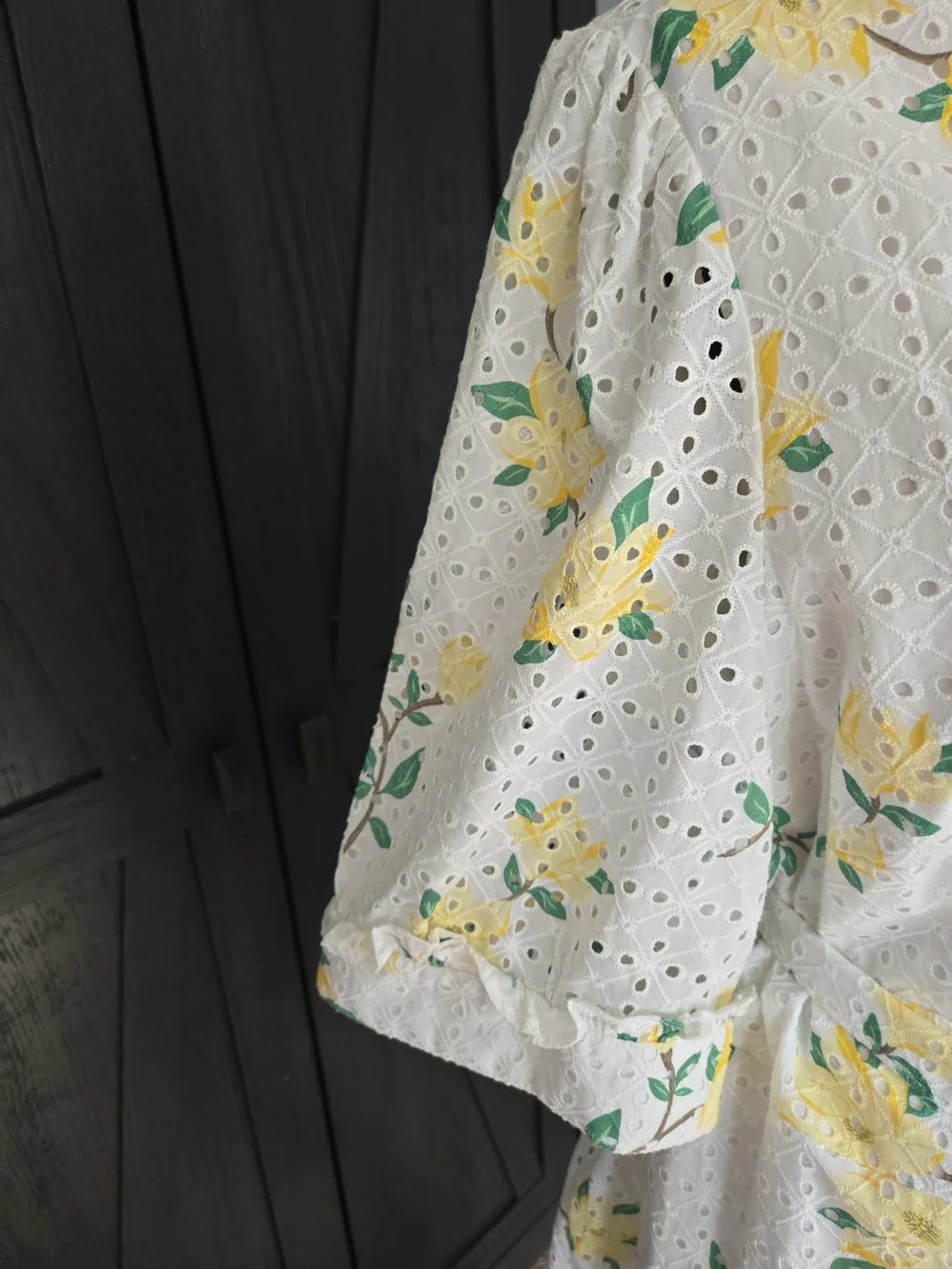 Draper James White Yellow Floral Knee-Length Eyelet Wrap Dress Rare Plus Size 20